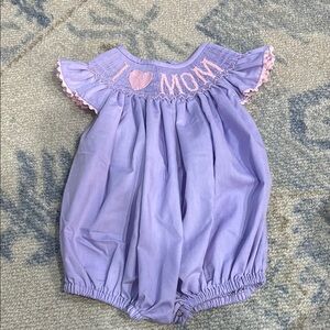 Purple Baby bubble with 'I Love Mom' smocking